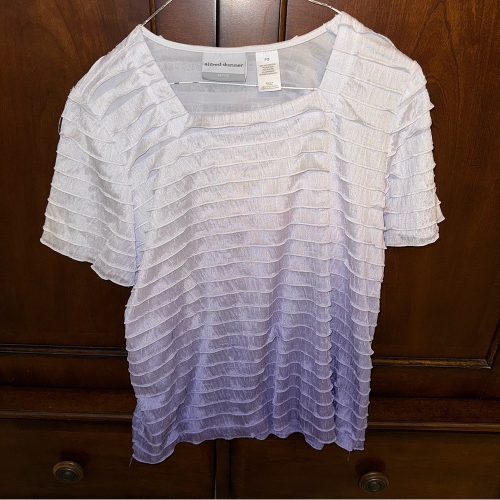 Alfred Dunner Lavender and White Short Sleeve Top